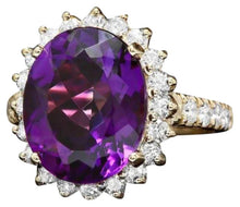 Load image into Gallery viewer, 7.60 Carats Natural Amethyst and Diamond 14K Solid Yellow Gold Ring