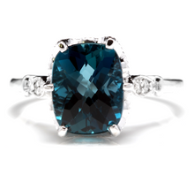 Load image into Gallery viewer, 4.08 Carats Natural Impressive London Blue Topaz and Diamond 14K White Gold Ring