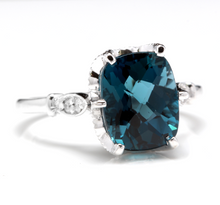 Load image into Gallery viewer, 4.08 Carats Natural Impressive London Blue Topaz and Diamond 14K White Gold Ring