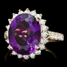 Load image into Gallery viewer, 7.60 Carats Natural Amethyst and Diamond 14K Solid Yellow Gold Ring