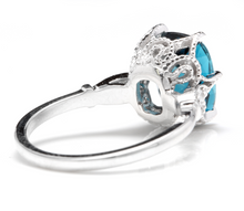 Load image into Gallery viewer, 4.08 Carats Natural Impressive London Blue Topaz and Diamond 14K White Gold Ring
