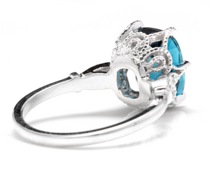 4.08 Carats Natural Impressive London Blue Topaz and Diamond 14K White Gold Ring