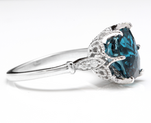 Load image into Gallery viewer, 4.08 Carats Natural Impressive London Blue Topaz and Diamond 14K White Gold Ring