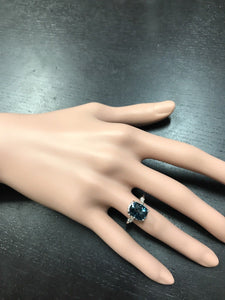4.08 Carats Natural Impressive London Blue Topaz and Diamond 14K White Gold Ring