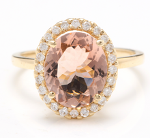 Load image into Gallery viewer, 3.30 Carats Impressive Natural Morganite and Diamond 14K Solid Yellow Gold Ring