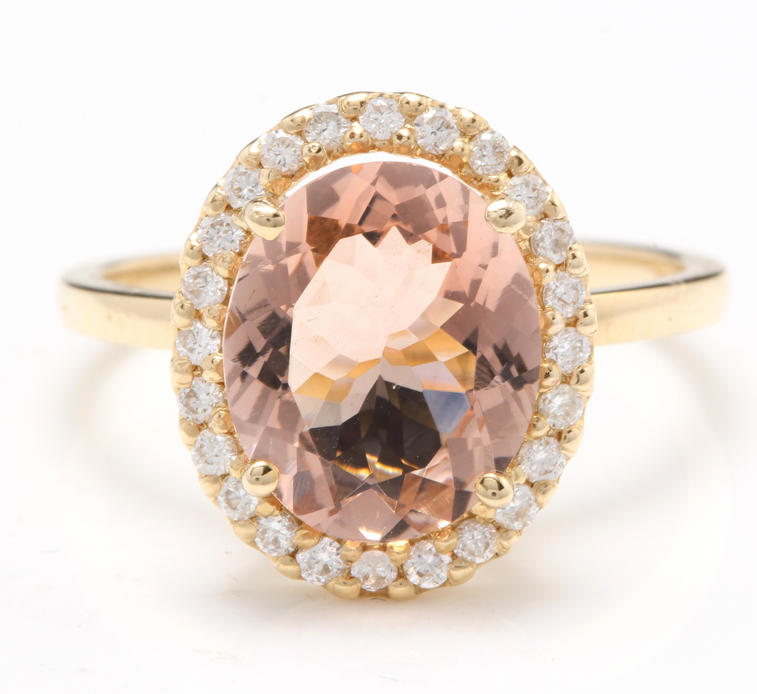 3.30 Carats Impressive Natural Morganite and Diamond 14K Solid Yellow Gold Ring