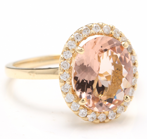 3.30 Carats Impressive Natural Morganite and Diamond 14K Solid Yellow Gold Ring