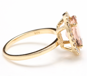 3.30 Carats Impressive Natural Morganite and Diamond 14K Solid Yellow Gold Ring