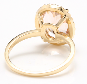 3.30 Carats Impressive Natural Morganite and Diamond 14K Solid Yellow Gold Ring