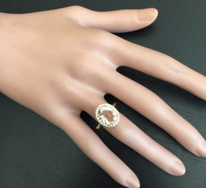 3.30 Carats Impressive Natural Morganite and Diamond 14K Solid Yellow Gold Ring