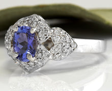 Load image into Gallery viewer, 1.40 Carats Natural Very Nice Looking Tanzanite and Diamond 14K Solid White Gold Ring