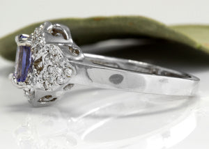 1.40 Carats Natural Very Nice Looking Tanzanite and Diamond 14K Solid White Gold Ring