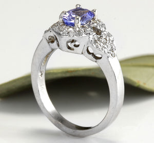 1.40 Carats Natural Very Nice Looking Tanzanite and Diamond 14K Solid White Gold Ring