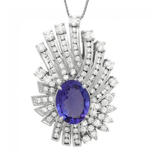 9.50Ct Natural Tanzanite & Diamond 14K Solid White Gold Pendant