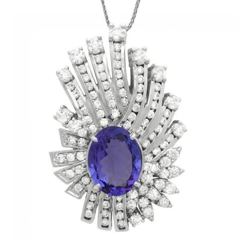 9.50Ct Natural Tanzanite & Diamond 14K Solid White Gold Pendant