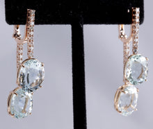 Load image into Gallery viewer, Exquisite 21.79 Carats Natural Aquamarine and Diamond 14K Solid Rose Gold Earrings