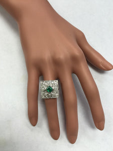 2.44 Carats Natural Emerald and VS Diamond 14K Solid White Gold Ring