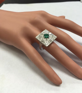2.44 Carats Natural Emerald and VS Diamond 14K Solid White Gold Ring