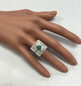 2.44 Carats Natural Emerald and VS Diamond 14K Solid White Gold Ring