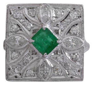 2.44 Carats Natural Emerald and VS Diamond 14K Solid White Gold Ring