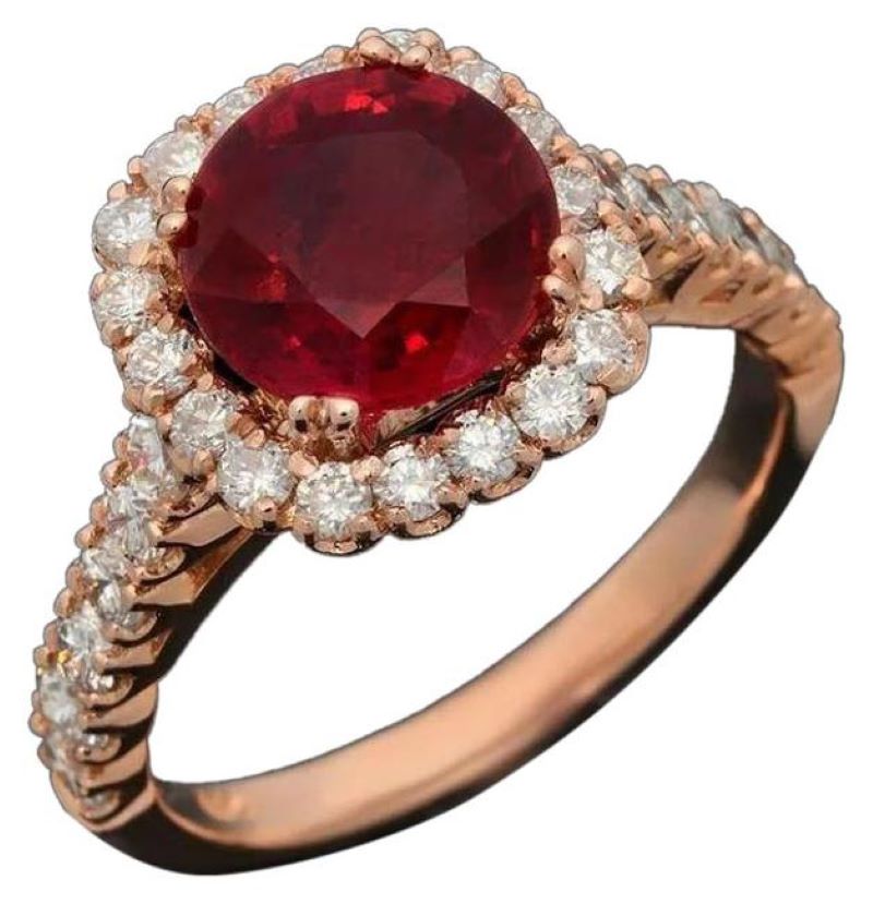 4.40 Carats Natural Red Ruby and Diamond 14K Solid Rose Gold Ring