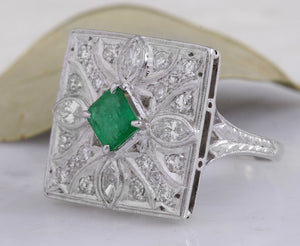 2.44 Carats Natural Emerald and VS Diamond 14K Solid White Gold Ring