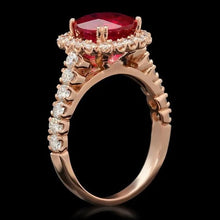 Load image into Gallery viewer, 4.40 Carats Natural Red Ruby and Diamond 14K Solid Rose Gold Ring
