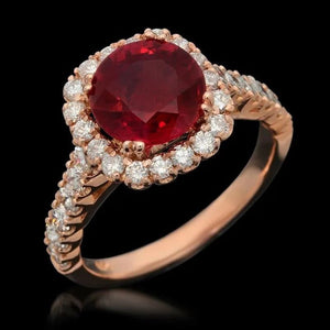 4.40 Carats Natural Red Ruby and Diamond 14K Solid Rose Gold Ring