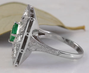 2.44 Carats Natural Emerald and VS Diamond 14K Solid White Gold Ring