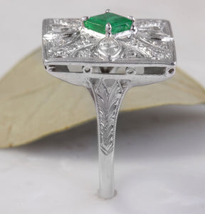 2.44 Carats Natural Emerald and VS Diamond 14K Solid White Gold Ring