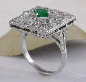 2.44 Carats Natural Emerald and VS Diamond 14K Solid White Gold Ring