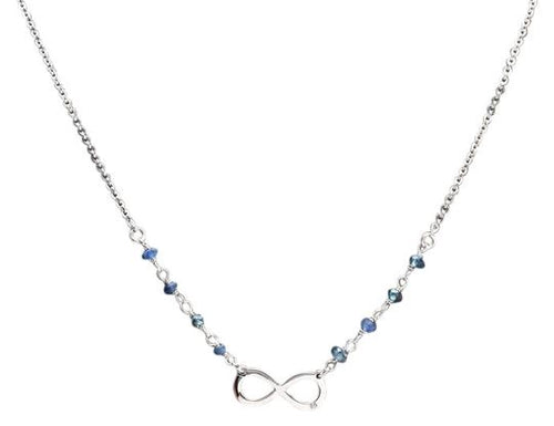 Splendid 14k Solid White Gold Infinity Necklace with Natural Diamond Accent and Raw Sapphires