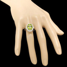 Load image into Gallery viewer, 5.40 Carats Natural Peridot and Diamond 14k Solid White Gold Ring