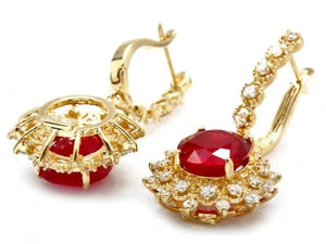 11.40Ct Natural Ruby and Diamond 14K Solid Yellow Gold Earrings