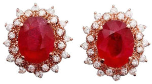 12.10Ct Natural Ruby and Diamond 14K Solid Rose Gold Earrings