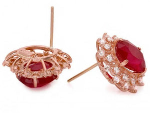 12.10Ct Natural Ruby and Diamond 14K Solid Rose Gold Earrings