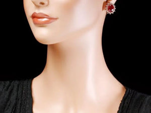 12.10Ct Natural Ruby and Diamond 14K Solid Rose Gold Earrings
