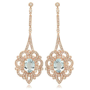 9.90Ct Natural Aquamarine and Diamond 14K Solid Rose Gold Earrings