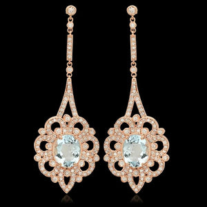 9.90Ct Natural Aquamarine and Diamond 14K Solid Rose Gold Earrings