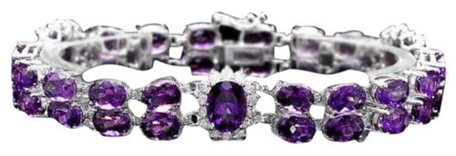 32.20 Natural Amethyst and Diamond 14K Solid White Gold Bracelet