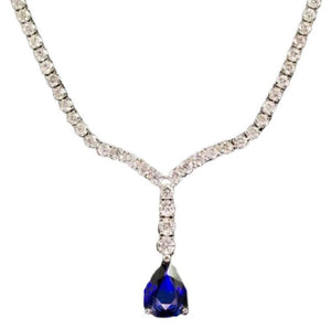 5.60Ct Natural Sapphire and Diamond 18K Solid White Gold Necklace