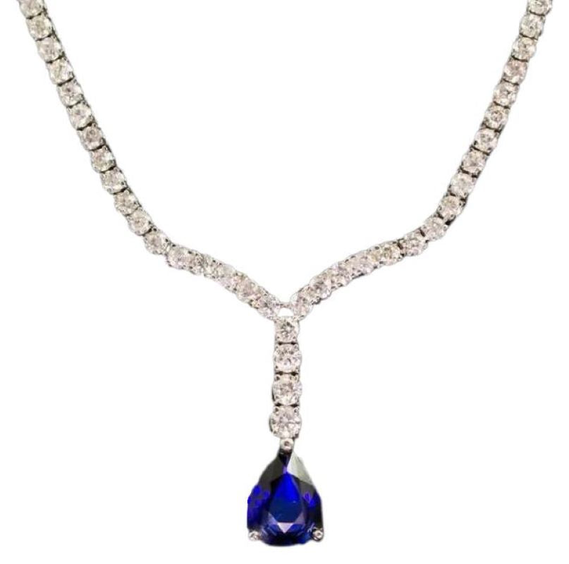 5.60Ct Natural Sapphire and Diamond 18K Solid White Gold Necklace