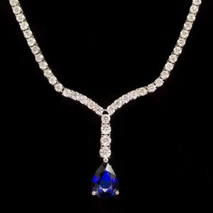 5.60Ct Natural Sapphire and Diamond 18K Solid White Gold Necklace