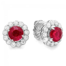 Load image into Gallery viewer, 4.80ct Natural Red Ruby and Diamond 14K Solid White Gold Earrings