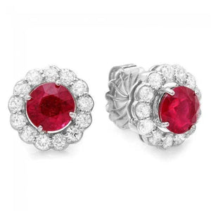 4.80ct Natural Red Ruby and Diamond 14K Solid White Gold Earrings