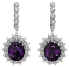 Load image into Gallery viewer, 10.60ct Natural Amethyst and Diamond 14K Solid White Gold Earrings