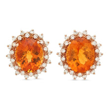 Load image into Gallery viewer, 12.30Ct Natural Citrine and Diamond 14K Solid Rose Gold Earrings