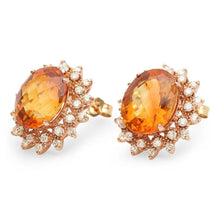 Load image into Gallery viewer, 12.30Ct Natural Citrine and Diamond 14K Solid Rose Gold Earrings