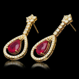 11.70Ct Natural Ruby and Diamond 14K Solid Yellow Gold Earrings
