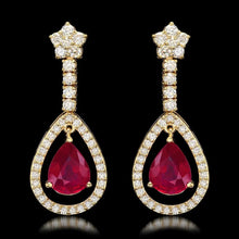 Load image into Gallery viewer, 11.70Ct Natural Ruby and Diamond 14K Solid Yellow Gold Earrings